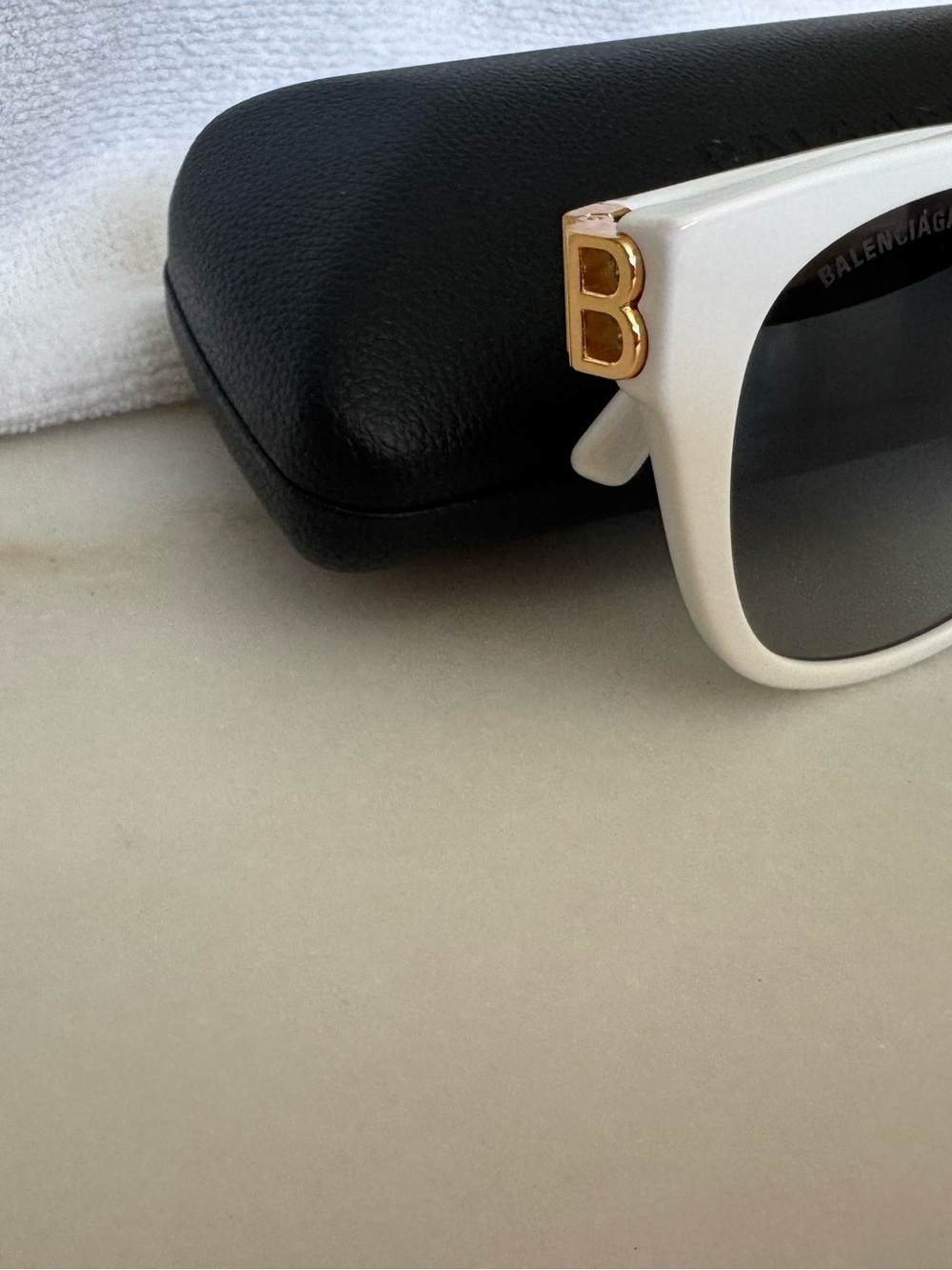 Balenciaga White Cat-Eye Sunglasses with Gold BB Accents - Picture 3 of 14